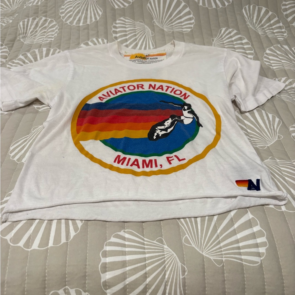 Aviator Nation White Short Sleeve Tee with Graphic Design